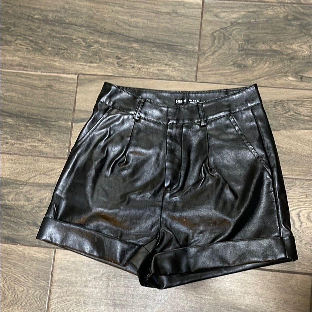 SHEIN Black High Waist Faux Leather Shorts